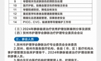 会议通知：2024年桂东南地区静脉治疗循证护理临床实践与应用新进展学习班暨贺州市护理学会静脉治疗护理专业委员会学术年会