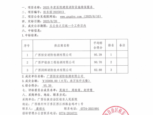 2025年度医院建筑消防设施维保服务成交公告