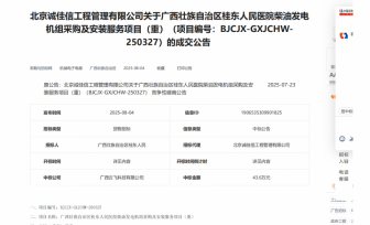 广西壮族自治区桂东人民医院柴油发电机组采购及安装服务项目(重)成交公告