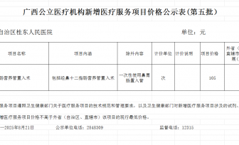 广西公立医疗机构新增医疗服务项目价格公示表(第五批）