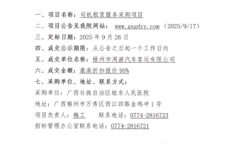广西壮族自治区桂东人民医院司机租赁服务采购项目成交公告