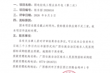 广西壮族自治区桂东人民医院弱电拉线工程业务外包采购(第二次)流标公告